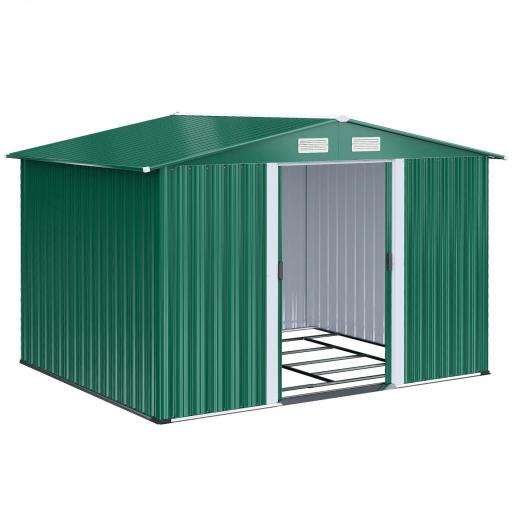 Caseta de Metálico 258x206x178 cm 5,3m² con Puertas Correderas y Ventilaciones para Almacenamiento de Herramientas Verde [9]
