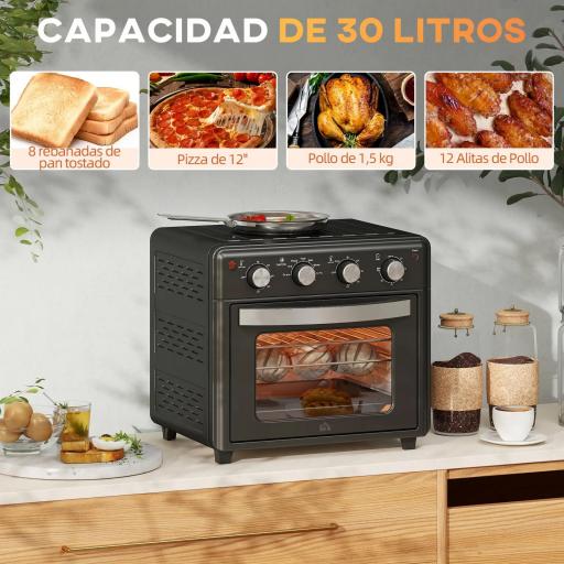 Horno Eléctrico de Sobremesa de 30L 1600W Freidora de Aire con 7 Modos de Calor y Temporizador 43x39x39 cm Negro [2]