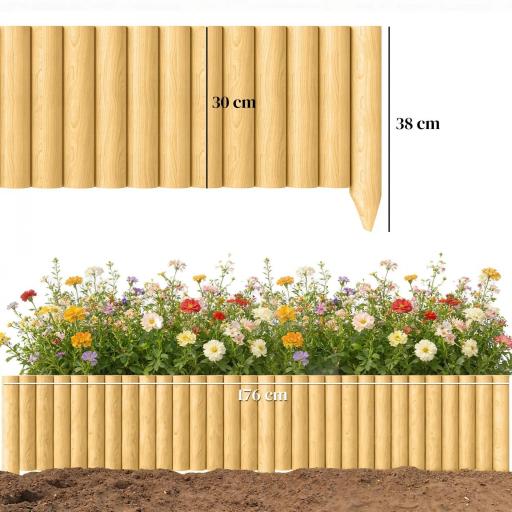 Valla de Jardín de Madera Panel Decorativo Resistente y Fácil de Instalar para Patio Césped Camino 176x38 cm Natural [1]