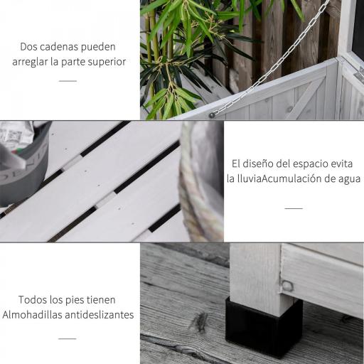 Baúl de Madera Exterior Caja de Almacenamiento de Jardín con Tapa Abrible y Diseño Persiana 127x56x60 cm Madera Gris [3]