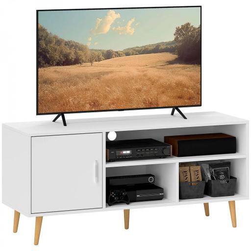 Mueble de TV para Televisores de hasta 60" Mesa para TV de Salón Comedor Moderna con Armario y 3 Compartimentos 120x40x55 cm Blanco [8]