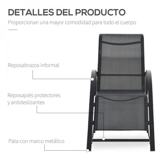 Set de 2 Tumbonas Jardín Exterior con Mesa Auxiliar de Vidrio Templado Tumbonas con Respaldo Reposabrazos para Patio Piscina Terraza Exterior Negro [2]