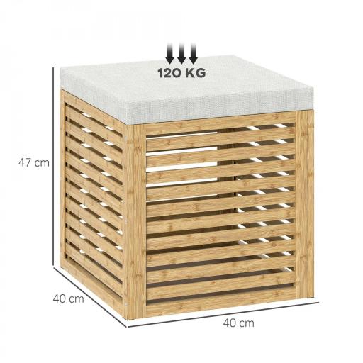 Baúl de Almacenaje para Dormitorio 54,7L con Asiento Desmontable Marco de Bambú 40x40x47 cm Gris y Natural  [1]