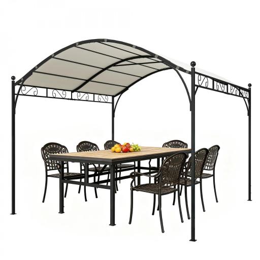 Pérgola de Jardín 3x3 m con Dosel UV30+ Estructura de Metal Galvanizado Techo Arqueado Pabellón para Exterior Crema [9]