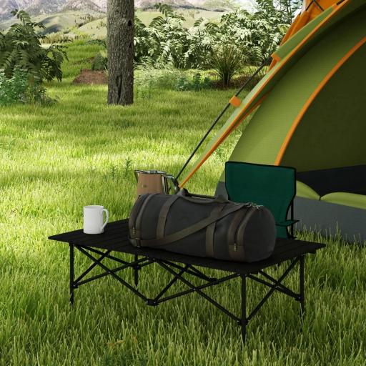 Mesa de Camping Plegable con Encimera Enrollable y Bolsa Mesa de Pícnic Portátil para Acampar 95x55x50cm Negro [2]