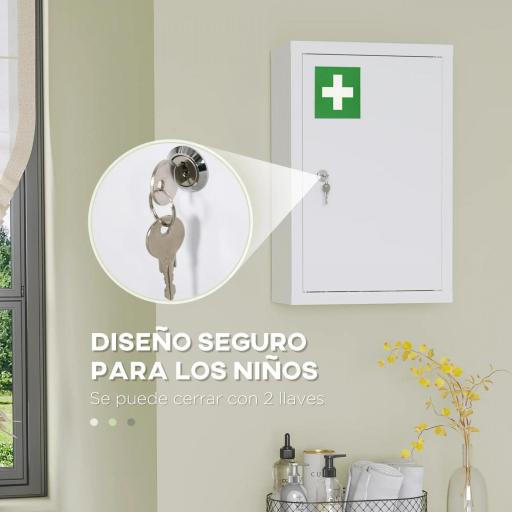 Botiquín de Pared Armario de Medicinas de Acero Armario con 3 Estantes y 2 Llaves para Baño 30x14x46 cm Blanco [5]