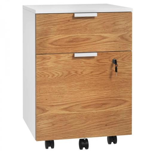 Mueble Archivador con Ruedas 2 Cajones Barra Colgante para Carpetas A4 y Carta Cerradura 42x40x60 cm Blanco y Natural [9]