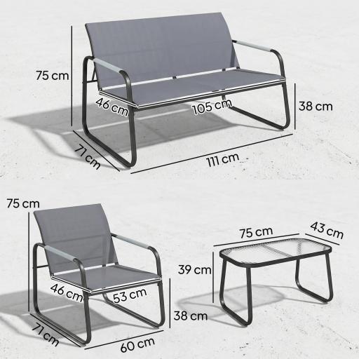 Conjunto de Jardín Exterior con 1 Sofá de 2 Plazas 2 Sillones y Mesa de Vidrio Templado Textilene Transpirable Gris [1]