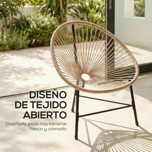 Conjunto de 2 Sillas Acapulco de Jardín de Ratán Sintético Sillas para Exterior con Estructura de Acero Natural [7]