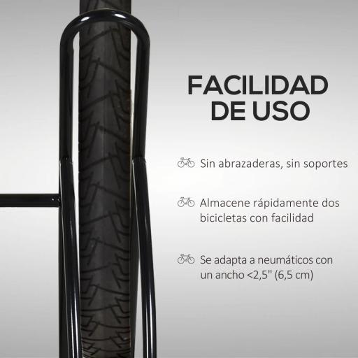 Soporte para Aparcar 2 Bicicletas, Aparcamiento Estacionamiento para Bicis, Inferir 65mm de Ancho, Fácil de Montar, Almohadilla Antideslizante, Interior y Exterior, 60x54x57 cm, Negro [5]