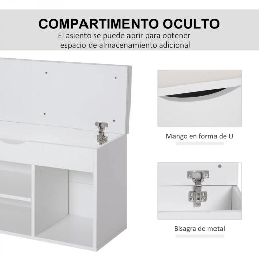Banco Zapatero con Asiento Zapatero de Entrada Recibidor Moderno con Cajón Estantes Abiertos y 1 Cojín para Pasillo 80x30x47cm [6]