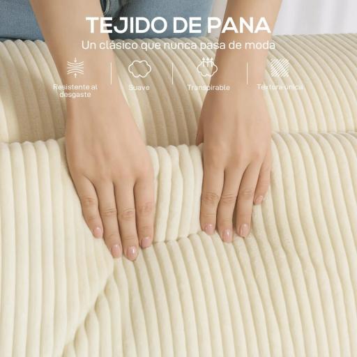 Sofá de 3 Plazas Tapizado en Pana Acolchado Grueso Asiento Extra Profundo Reposabrazos Anchos Montaje Rápido Beige [5]