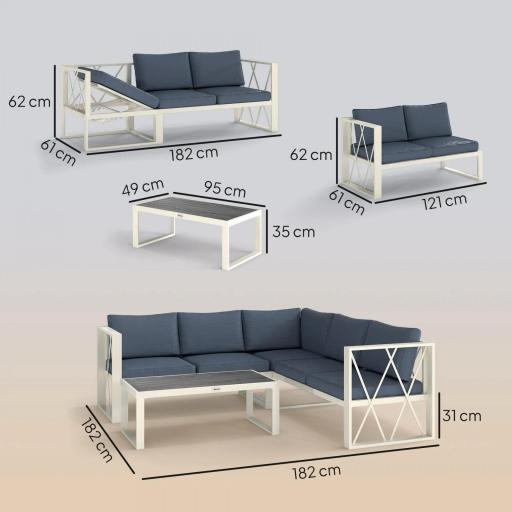 Conjunto de Jardín Exterior con 2 Sofás de 2 Plazas con Asiento Ajustable Sofá de Esquina y Mesa de Centro Beige y Gris [1]