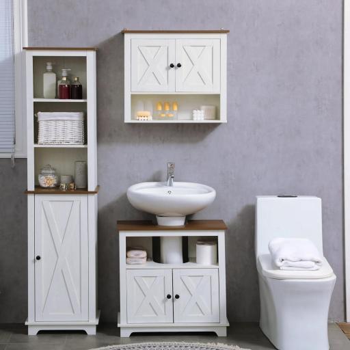 Armario de Pared para Baño Mueble de Baño Colgar con 2 Puertas y Estantes de Almacenamiento 60x19,5x52,5 cm Blanco [3]