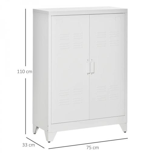 Armario Metálico con 2 Puertas y 2 Baldas Ajustables Mueble Multiusos para Oficina Salón Dormitorio 75x33x110cm Blanco [1]