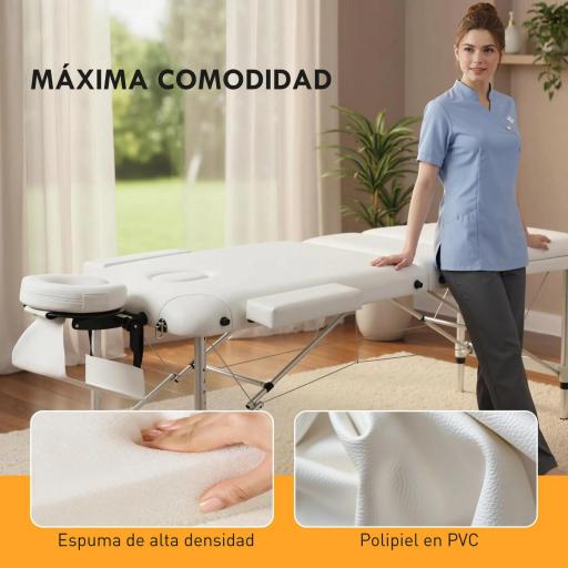 Camilla Masaje Plegable de Aluminio con Altura Ajustable 3 Zonas Reposacabezas Reposabrazos Blanco [8]