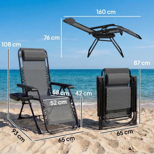 Silla de Gravedad Cero Tumbona Plegable y Reclinable Ajustable con Reposabrazos Reposacabezas Portavasos Gris Claro [1]