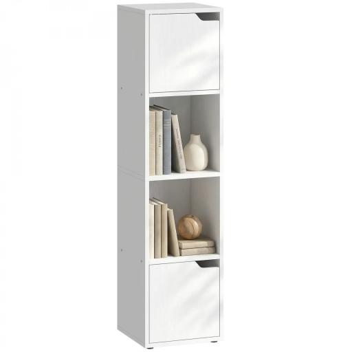 Estantería para Libros con 2 Puertas Librería Estrecha de 4 Niveles con 2 Estantes Abiertos 30x29x119 cm Blanco [8]