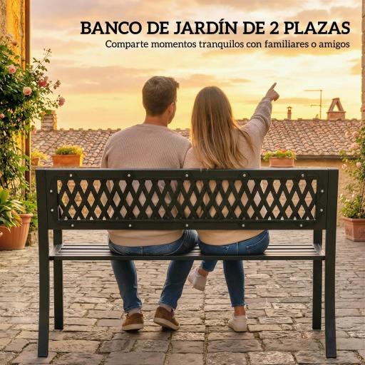 Banco de Jardín Exterior de 2 Plazas con Asiento Listonado Reposabrazos y Marco de Acero 119x50x75 cm Negro [3]