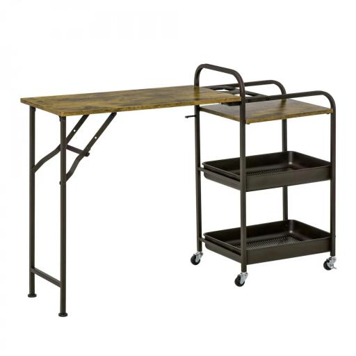Carro de Cocina con Ruedas Carrito Auxiliar con Estantes de 3 Niveles Hoja Abatible y 2 Portavasos Multiusos para Comedor 118x36,5x82 cm Marrón Rústico [4]