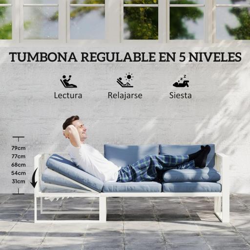 Conjunto de Jardín Exterior con 2 Sofás de 2 Plazas con Asiento Ajustable Sofá de Esquina y Mesa de Centro Beige y Gris [4]