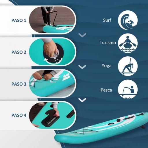 Tabla de Paddle Surf Hinchable 300x76x15 cm Tabla de Stand Up Paddling Inflable con Remo Ajustable Aletas Cubierta Antideslizante Bomba y Bolsa de Transporte Azul [2]