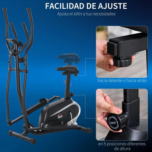Bicicleta Elíptica con Resistencia Magnética Ajustable de 8 Niveles Bicicleta de Fitness con Sillín Regulable Pantalla LCD Pulsómetro y Soporte para Móvil para Casa Gimnasia 103x62x151 cm Negro [5]