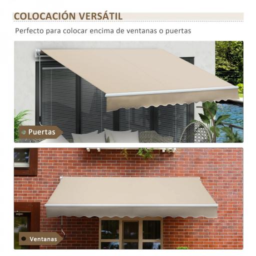 Toldo para Balcón 350x250 cm con Manivela de Metal Impermeable y Anti-UV para Jardín Terraza Ventanas Crema [5]