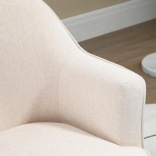 Butaca de Salón Moderna Sillón Tapizado en Lino Sintético Patas de Madera para Dormitorio Oficina 64,5x65x79,5 cm Crema [7]