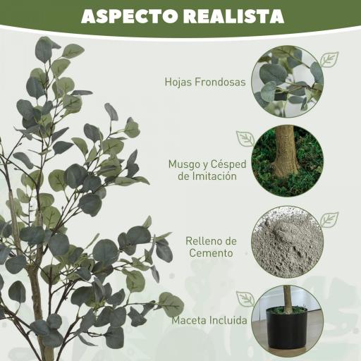 Planta Artificial Decorativa de 150 cm Eucaliptus Sintético con 230 Hojas en Maceta para Interior Verde [6]
