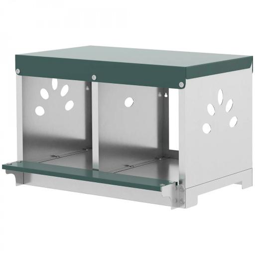 Ponedero para Gallinas de Acero Galvanizado con 2 Huecos para 2 Gallinas con Techo Impermeable y Ventilación Plateado y Verde [10]