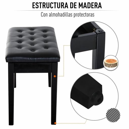 Taburete de Piano Banco de Teclado con Espacio de Almacenamiento Bajo del Asiento de Cuero Sintético 76x36x50 cm Negro [3]