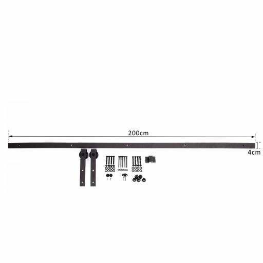 200 cm Herraje para Puerta Corredera de Madera Kit de Accesorios Guía de Riel con Tornillos Carga Máx. 90 kg Acero al Carbono Marrón [1]