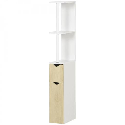 Columna de Baño con 2 Puertas y 2 Estantes Mueble Auxiliar de Baño Moderno 15,2x29,8x118 cm Blanco y Natural [8]