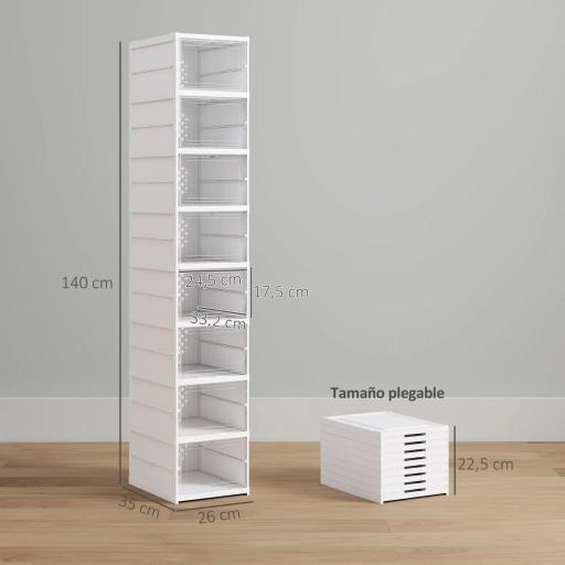 8 Cajas para Zapatos Apilables y Plegable con Puertas Transparentes hasta Talla 43 No Requiere Montaje Blanco [1]