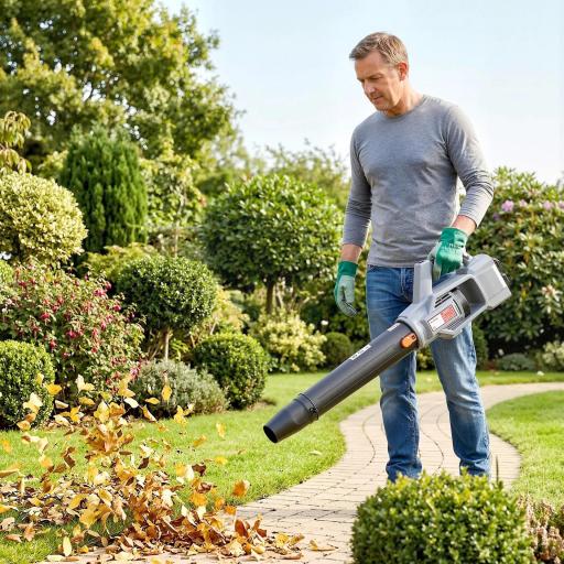 Soplador de Hojas Sin Cable 36V con 2 Baterías de 4.0Ah y Cargador Motor sin Escobillas 1000W 3 Velocidades Gris Claro [5]