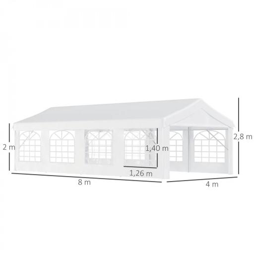 Carpa de Jardín 8x4 m Pérgola Cenador Pabellón Cochera Gazebo con 4 Paneles Laterales y 8 Ventanas para Fiestas Blanco [1]