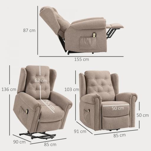 Sillón Relax Reclinable Eléctrico Levanta Personas con Respaldo Alto Capitoné Control Remoto Marrón Claro [1]