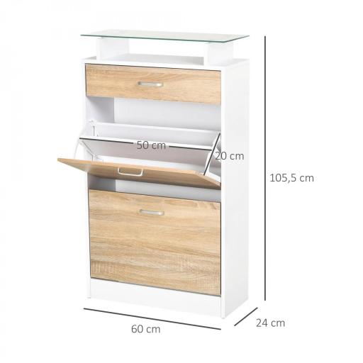 Mueble Zapatero Armario Zapatero con 3 Cajones Estante de Vidrio y Asa de Aluminio para Pasillo 60x24x105,5 cm Natural [1]