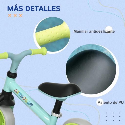 Bicicleta de Equilibrio para Niños de 18-48 Meses con Asiento Ajustable en Altura 66,5x34x47 cm Verde y Turquesa [2]
