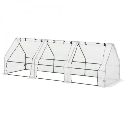 Invernadero de Exterior Invernadero de Jardín 270x90x90 cm Tipo Caseta con 3 Ventanas Marco de Acero y Cubierta de PE 140g/㎡ para Cultivo Plantas Flores Tomates Blanco [8]