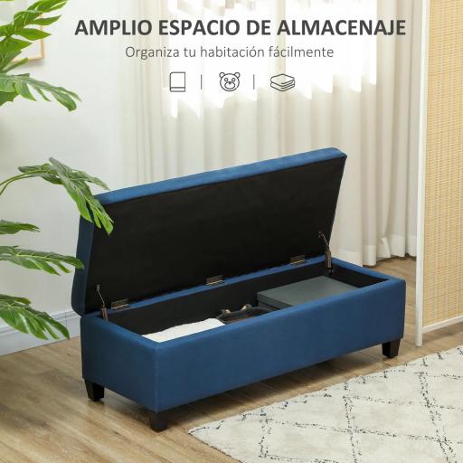 Banco de Almacenamiento Puff de Almacenaje Taburete Tapizado en Lino con Tapa Abatible para Entrada 125x49x41,5 cm Azul [2]