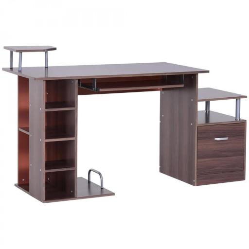 Mesa de Ordenador 120 cm Mesa de Escritorio con Múltiples Estantes Cajón Bandeja de Teclado 152x60x88 cm Marrón [9]
