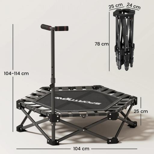 Trampolín de Fitness Plegable 104 cm con Barra Ajustable en 3 Alturas Marco Metálico Reforzado y Bolsa 104x104x114 cm [1]