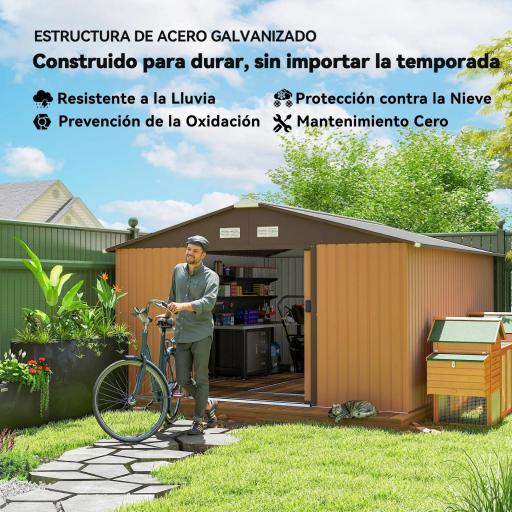 Cobertizo de Jardín 340x386x200 cm 12,4 m² Caseta Exterior de Metal con Puertas Correderas y Ventilaciones Ocre [3]