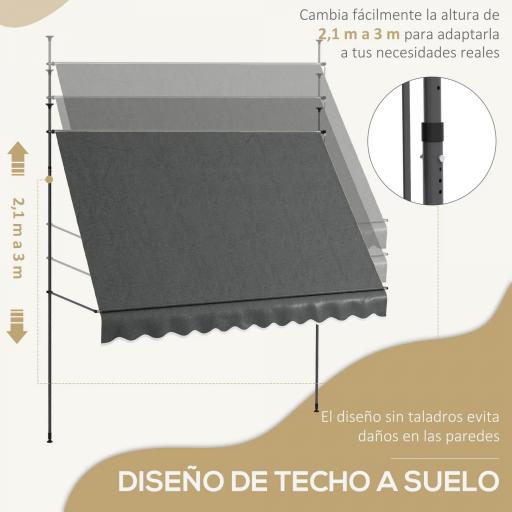 Toldo Manual Retráctil para Balcón 300x120x210-300 cm con Manivela Altura Ajustable Impermeable y Anti-UV Gris Oscuro [2]