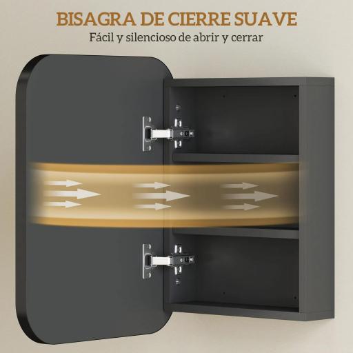 Armario de Baño con Espejo Diseño con Bordes Curvados Estantes Ajustables 40,2x10,2x50,9 cm Negro [4]