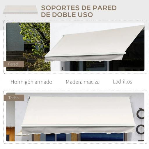 Toldo de Pared Apertura Manual de Aluminio y Poliéster UV50+ para Exterior con Manivela 200x295 cm Blanco Crema [7]