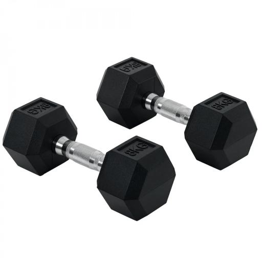 Juego de Mancuernas 2x8 kg con Barra de Conexión de Metal Cabeza Hexagonal para Entrenamiento en Casa Negro y Plata [8]