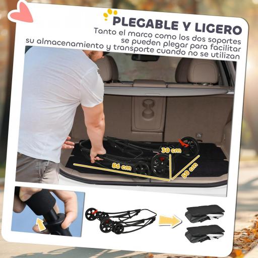 Carrito Doble para Perros Gatos Plegable con 2 Transportines Extraíbles con Cinturón y Cojines 66x50x98cm Gris Oscuro [5]